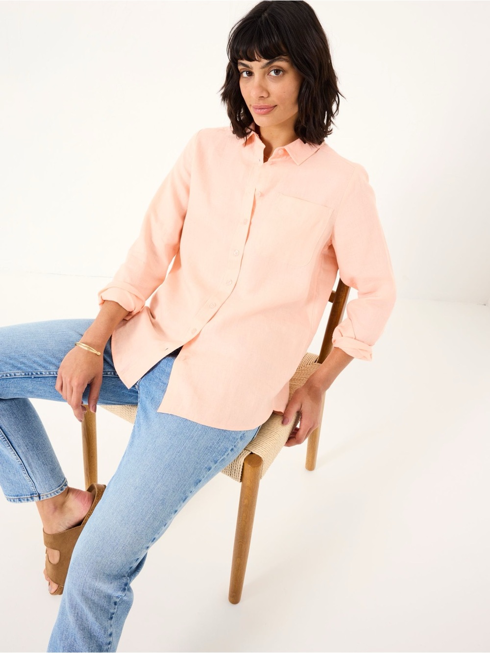 Fat Face Olivia Linen button down in coral pink size 10